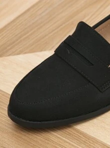 Women's Black Faux Suede Flat Shoes, Fashionable Pointed Toe Loafers, Autumn/Winter - Black - View 8
