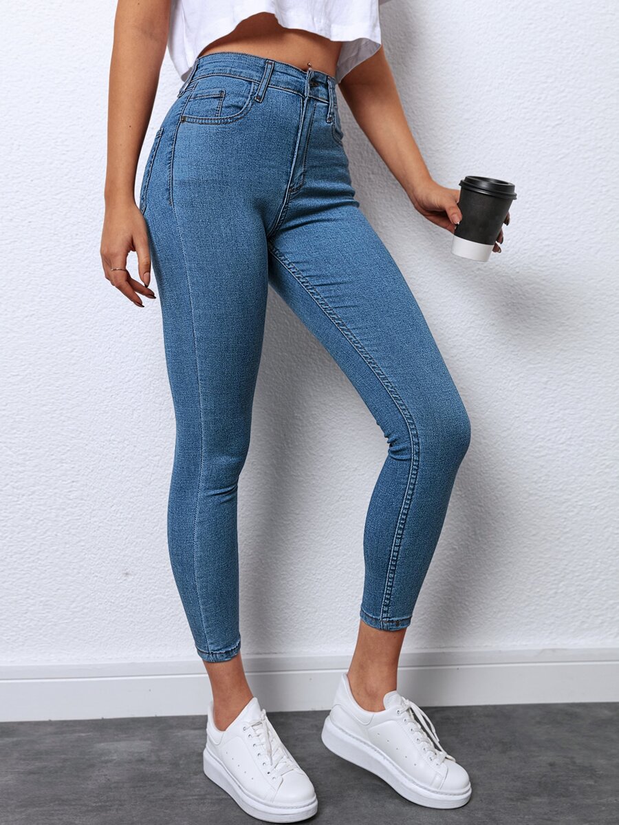 EURMUSE High Waist Skinny Jeans - Medium Wash - View 1