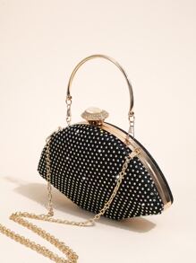 Súper bolsa de noche asimétrica de malla romboidal súper brillante - Negro - Ver 2