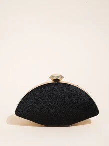 Súper bolsa de noche asimétrica de malla romboidal súper brillante - Negro - Ver 3