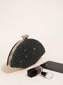 Súper bolsa de noche asimétrica de malla romboidal súper brillante - Negro - Ver 4