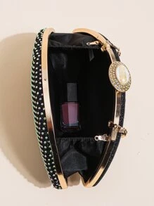 Súper bolsa de noche asimétrica de malla romboidal súper brillante - Negro - Ver 6