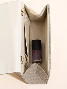 優雅的晚宴手拿包,女士鏈帶肩背包,光彩照人,小手拿包,閃爍的方形包 - 香檳色 - 查看 8