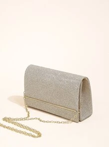 優雅的晚宴手拿包,女士鏈帶肩背包,光彩照人,小手拿包,閃爍的方形包 - 香檳色 - 查看 2