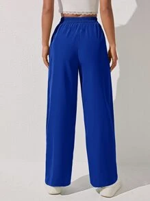 SHEIN PETITE Solid Wide Leg Trousers - Royal Blue - View 2