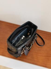 迷你衍縫鏈條裝飾方包 - 黑色 - 查看 4