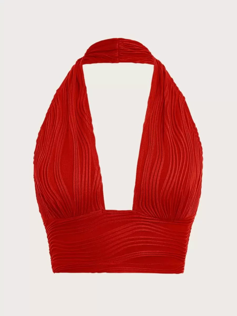 SHEIN ICON Top Y2k De Corte Cosechado Y Halter Sin Espalda - Rojo - Ver 1