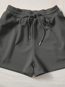 SHEIN EZwear Plus Solid Tank Top & Track Shorts Set - Dark Grey - View 5