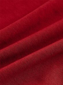 SHEIN EZwear Áo nỉ chui đầu hở vai trơn, áo dài tay - Đỏ - Xem 4