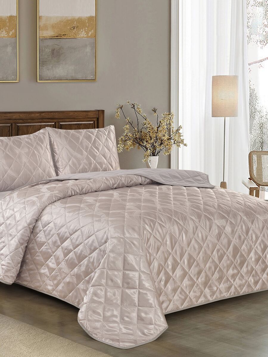 Solid Quilted Bedspread Set Without Filler - Dusty Pink - View 1