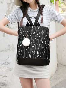 購買商品，輕便簡潔的肩背包，錢包，女士尼龍防水袋-適合媽媽外出旅行，可愛，受歡迎的帶毛球裝飾的休閒背包，適合女孩使用-防盜雙肩大容量包，適合各級畢業生，新生和年輕女性，適用於旅遊，購物，商務會議和初學者，附有掛飾 - 黑與白 - 查看 4