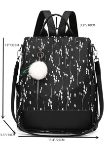 購買商品，輕便簡潔的肩背包，錢包，女士尼龍防水袋-適合媽媽外出旅行，可愛，受歡迎的帶毛球裝飾的休閒背包，適合女孩使用-防盜雙肩大容量包，適合各級畢業生，新生和年輕女性，適用於旅遊，購物，商務會議和初學者，附有掛飾 - 黑與白 - 查看 6