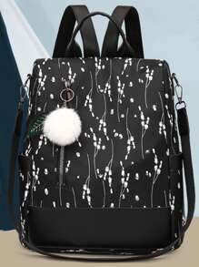 購買商品，輕便簡潔的肩背包，錢包，女士尼龍防水袋-適合媽媽外出旅行，可愛，受歡迎的帶毛球裝飾的休閒背包，適合女孩使用-防盜雙肩大容量包，適合各級畢業生，新生和年輕女性，適用於旅遊，購物，商務會議和初學者，附有掛飾 - 黑與白 - 查看 7