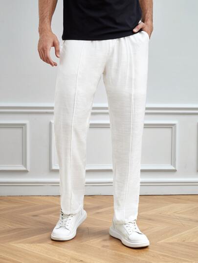 GENTILAND بنطلون موحدة اللون جيب مائل للرجال