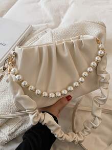 珍珠串珠雲朵包 - 米色 - 查看 1