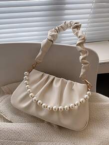 珍珠串珠雲朵包 - 米色 - 查看 2