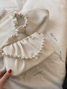 珍珠串珠雲朵包 - 米色 - 查看 5