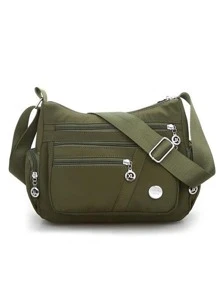 Letter Patch Decor Hobo Bag - Army Green - View 1
