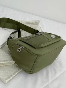 Letter Patch Decor Hobo Bag - Army Green - View 2