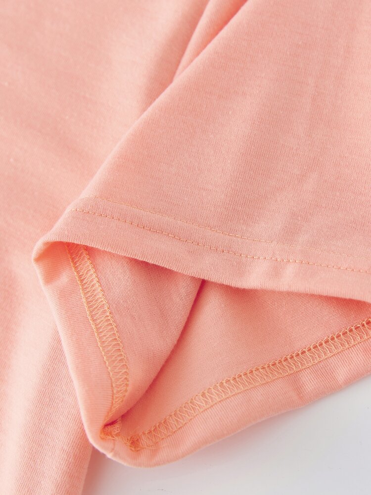 SHEIN LUNE 花卉和字母圖案T恤 - 珊瑚粉 - 查看 4