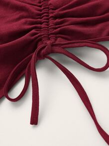 SHEIN ICON Áo thun nữ Hội Chữ thập Dây kéo Xù Buộc lại Cao thấp màu trơn Gợi cảm - Màu Đỏ Sâu - Xem 3