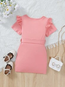 Toddler Girls Ruffle Trim Belted Tee Dress - Baby Pink - View 2