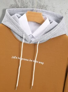 Manfinity Men Letter Graphic Kangaroo Pocket Drawstring Hoodie Without Shirt - Brown - View 3