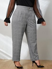 SHEIN Clasi Plus Glen Plaid Suit Pants Without Belt Graduation,Back To School,Teacher Outfits For Women
