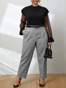 SHEIN Clasi Plus Glen Plaid Suit Pants Without Belt Graduation,Back To School,Teacher Outfits For Women