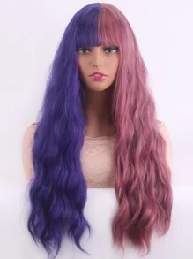 Bộ tóc giả tổng hợp cosplay xoăn dài hai tông màu có tóc mái - Nhiều màu - Xem 1