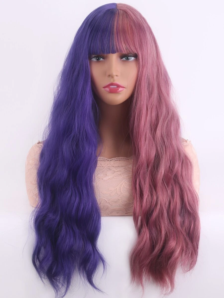 Bộ tóc giả tổng hợp cosplay xoăn dài hai tông màu có tóc mái - Nhiều màu - Xem 1