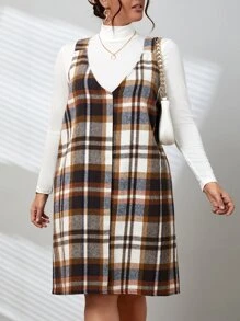 SHEIN Essnce Plus Plaid Print Pinafore Dress Without Tee - Multicolor - View 1