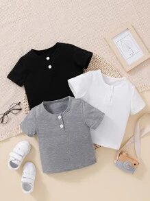 嬰兒3入組四分之一按鈕T恤 - 彩色 - 查看 1