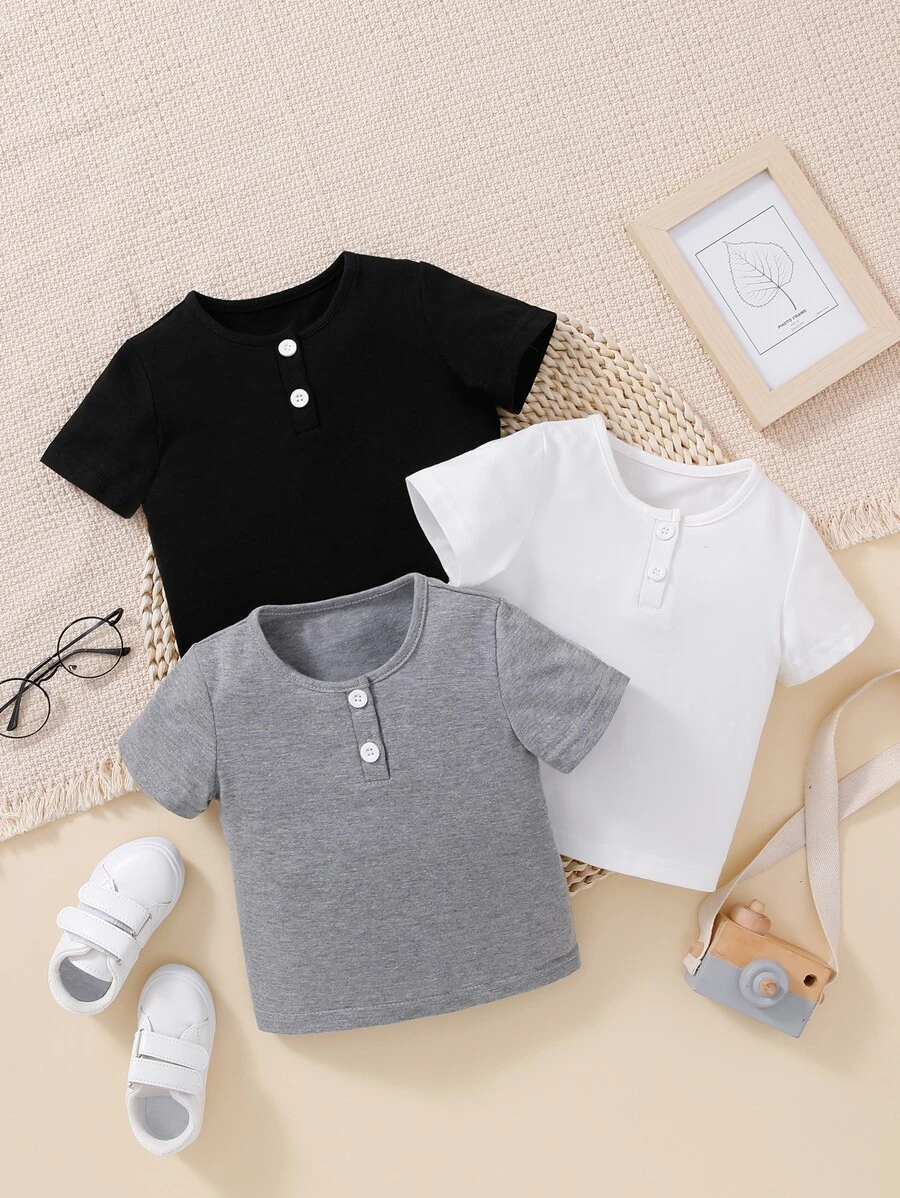 嬰兒3入組四分之一按鈕T恤 - 彩色 - 查看 1