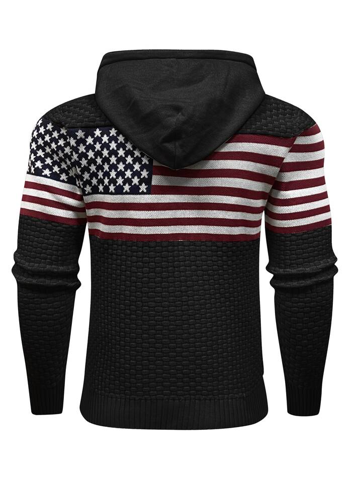Manfinity Homme Men American Flag Pattern Drawstring Hooded Sweater | SHEIN  USA