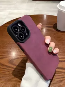 1pc Solid Color TPU Leather Phone Case Compatible With Iphone 11, 12, 13, 14, 12 Pro Max, 13 Pro Max, 15, 15 Pro, 15 Plus, 15 Pro Max, 16, 16 Pro, 16 Plus, 16 Pro Max And Phones A12, A21S, A32, A50, A51, A52, A71, A73, S20 FE, S21, S22, A04, A13, A14, A24, A33, A34, A54, 17, 17 Air, 17 Pro, 17 Pro Max - Burgundy - View 2