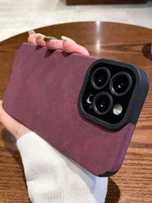 1pc Solid Color TPU Leather Phone Case Compatible With Iphone 11, 12, 13, 14, 12 Pro Max, 13 Pro Max, 15, 15 Pro, 15 Plus, 15 Pro Max, 16, 16 Pro, 16 Plus, 16 Pro Max And Phones A12, A21S, A32, A50, A51, A52, A71, A73, S20 FE, S21, S22, A04, A13, A14, A24, A33, A34, A54, 17, 17 Air, 17 Pro, 17 Pro Max - Burgundy - View 3