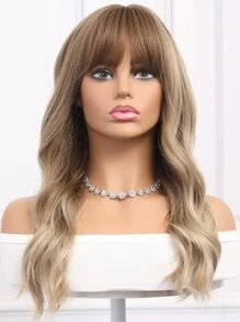 Long Curly Synthetic Wig With Bangs - Brown - View 1