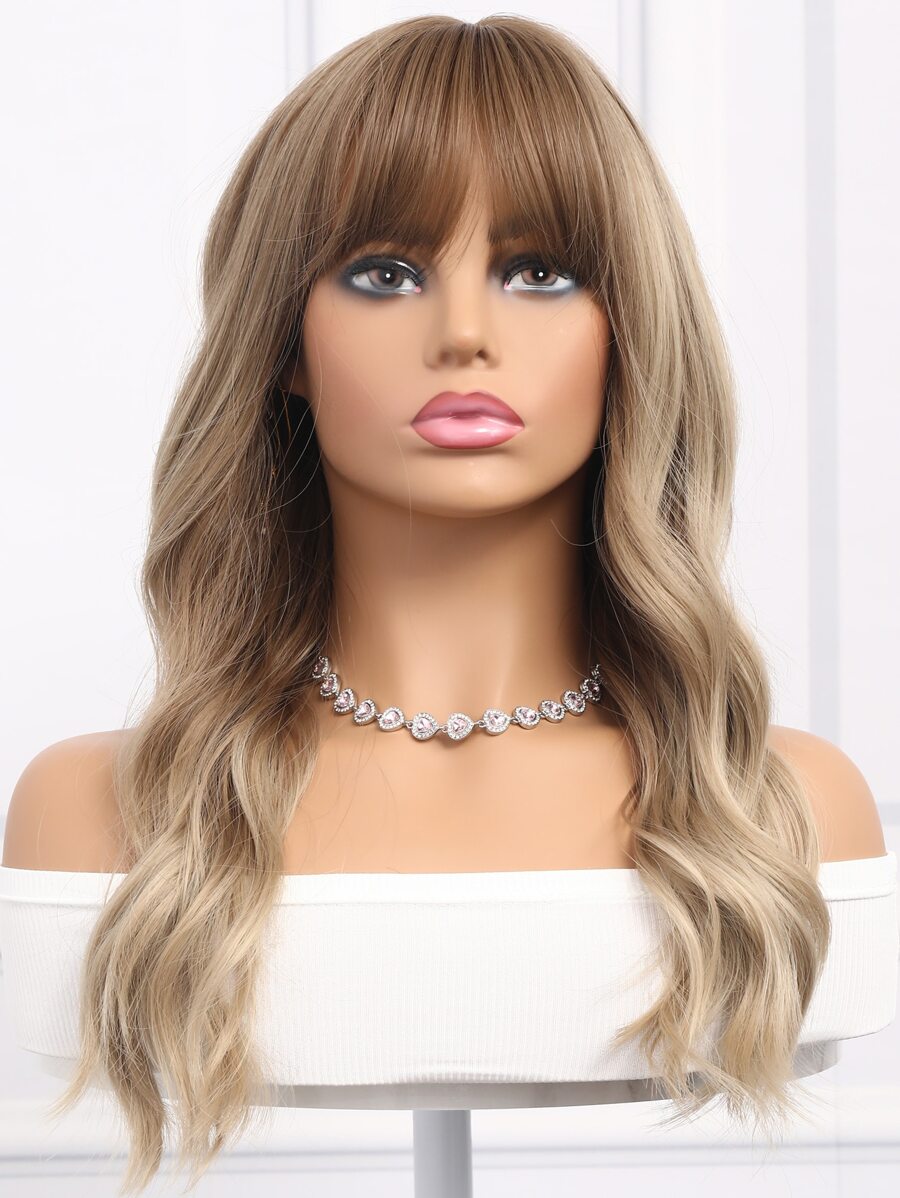 Long Curly Synthetic Wig With Bangs - Brown - View 1