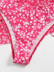 SHEIN Swim Summer Beach Ditsy Floral Drawstring Bikini Set - Hot Pink - View 5
