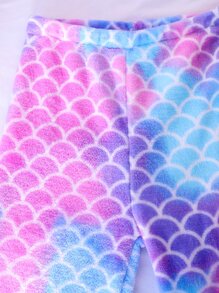 Girls Fish Scales Print Hooded Top & Trousers Lounge Set - Multicolor - View 3