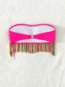 Swim SXY 夏日海滩流苏下摆抹胸比基尼上衣 - 彩色 - 查看 2