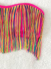 Swim SXY 夏日海滩流苏下摆抹胸比基尼上衣 - 彩色 - 查看 3