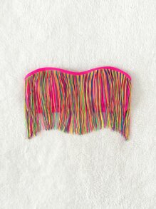 Swim SXY 夏日海滩流苏下摆抹胸比基尼上衣 - 彩色 - 查看 5