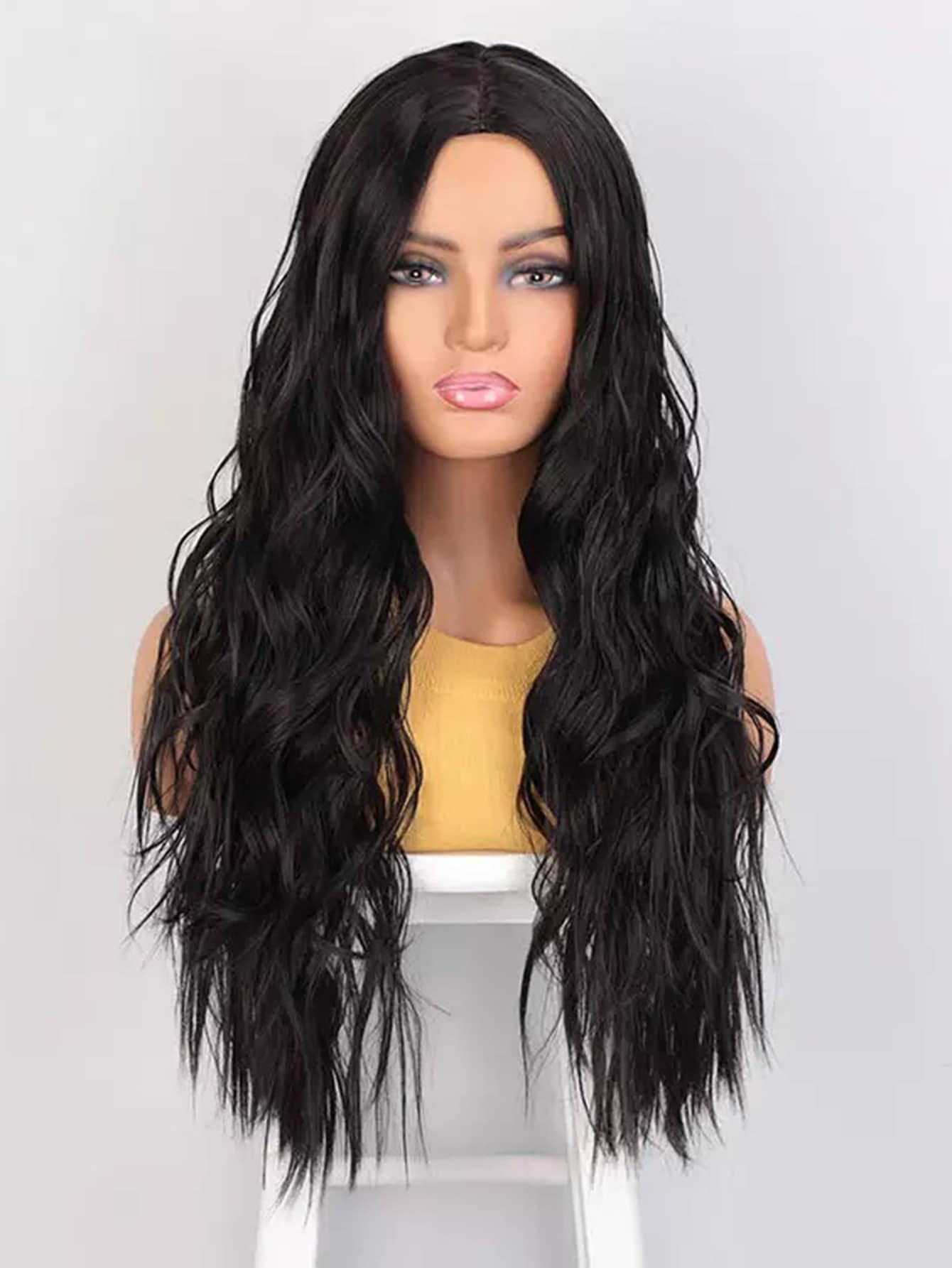 释放你内心的女神气质：奢华耐热波浪假发——浓密丰盈，日夜皆宜的迷人造型 - 黑色 - 查看 1