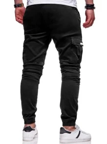 Manfinity Homme Men Drawstring Waist Flap Pocket Cargo Trousers - Black - View 2