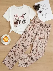 SHEIN Đồ mặc nhà Gái Đồ họa Lá thư Giải trí - Nhiều màu - Xem 1