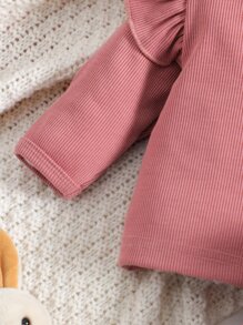 Baby Ruffle Trim Sleep Tee & Footed Trousers & Headband - Dusty Pink - View 4