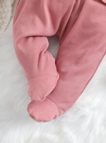 Baby Ruffle Trim Sleep Tee & Footed Trousers & Headband - Dusty Pink - View 5