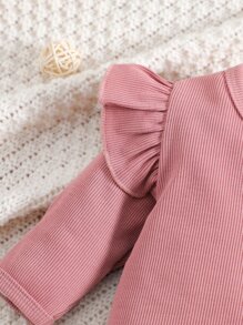 Baby Ruffle Trim Sleep Tee & Footed Trousers & Headband - Dusty Pink - View 6